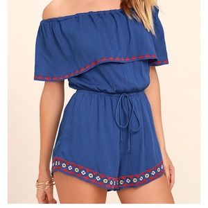Embroidered Off-the-Shoulder Romper
